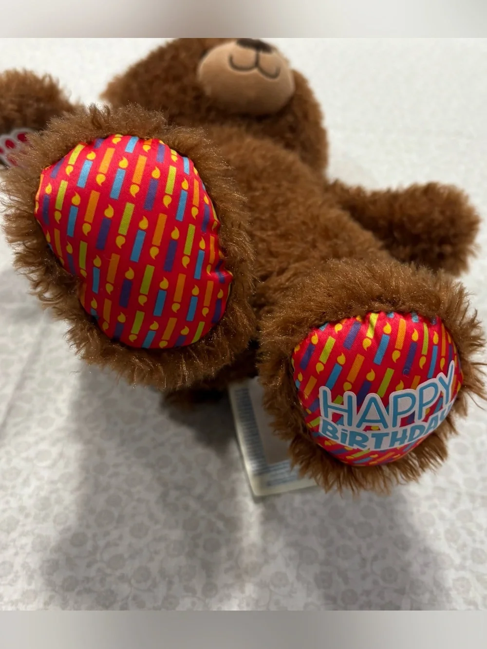 Build-A-Bear Workshop Brown Plush Bear Happy Birthday Paw Pads Button in Ear